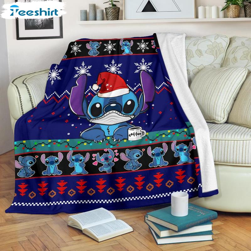 Stitch Christmas And Snowflake Blanket, Christmas Disney Throw Blanket For Couch Bed Sofa Decoration
