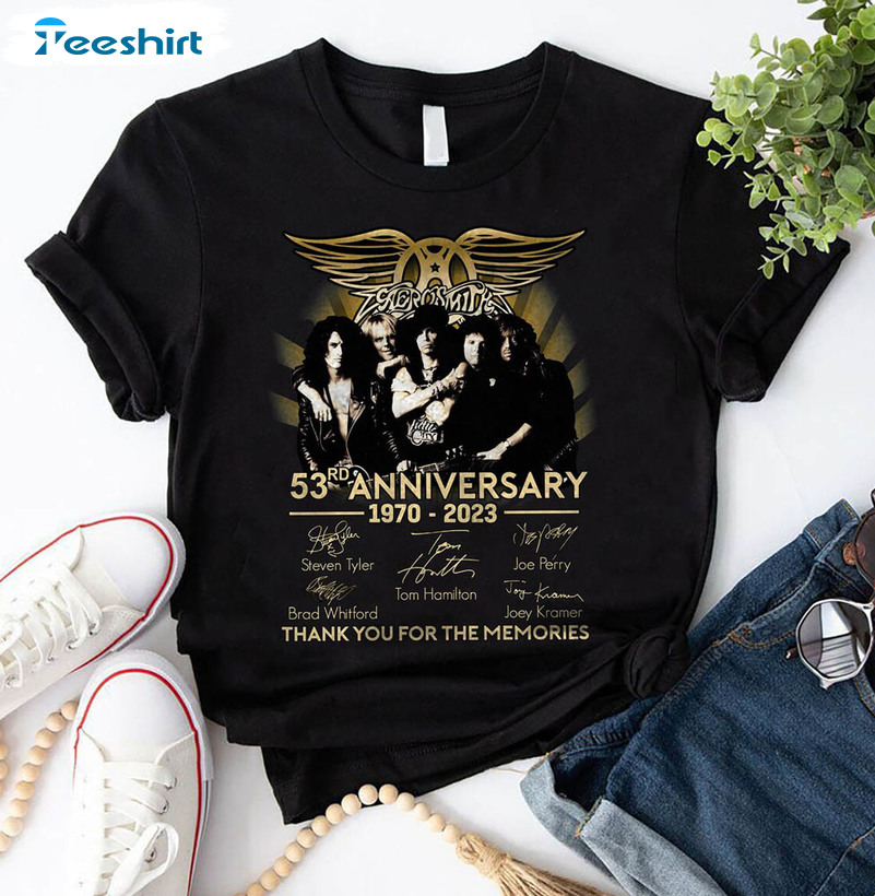 Aerosmith 53rd Anniversary 1970 2023 Shirt, Aerosmith Signatures Short Sleeve Sweatshirt