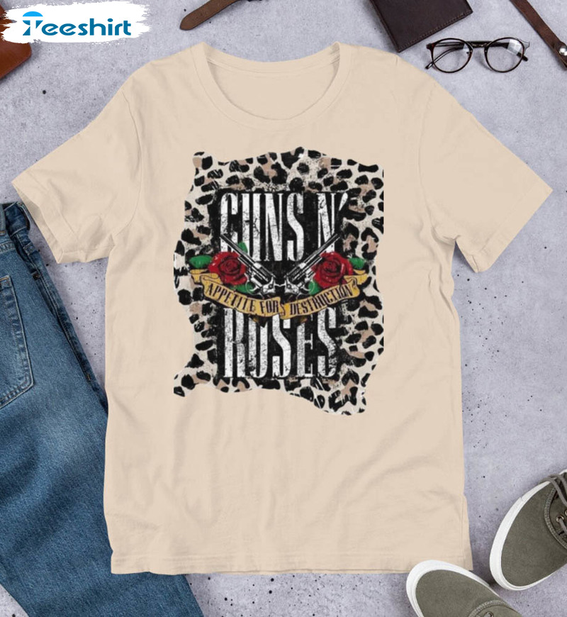 Guns N Roses Leopard Shirt, Band Rock Music Short Sleeve Tee Tops