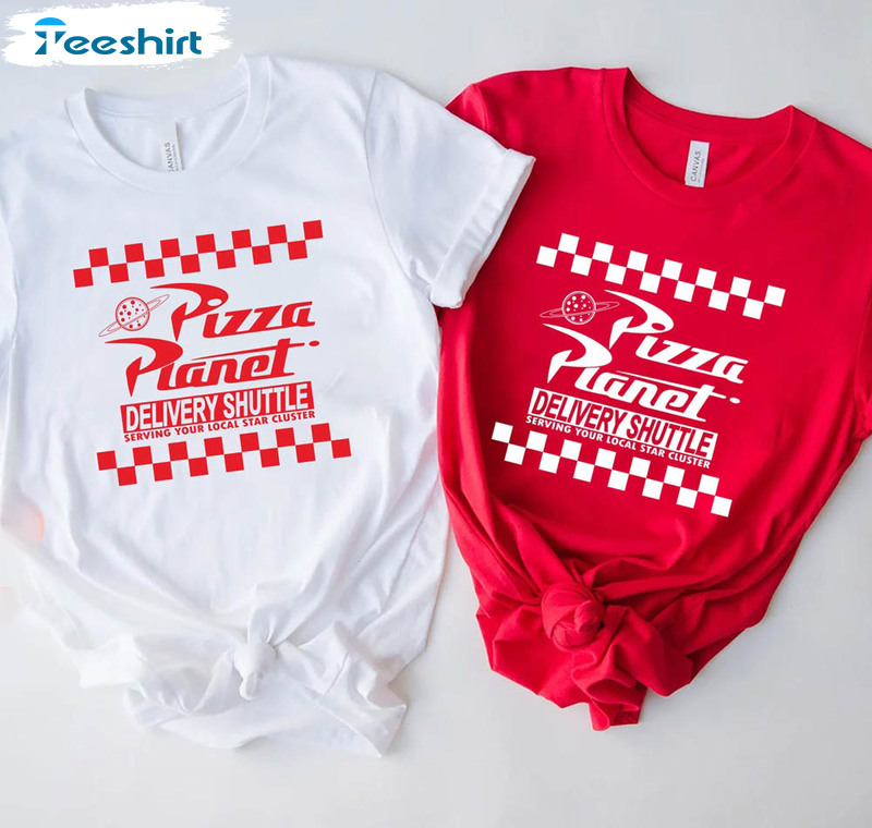 Pizza planet long sleeve best sale shirt red