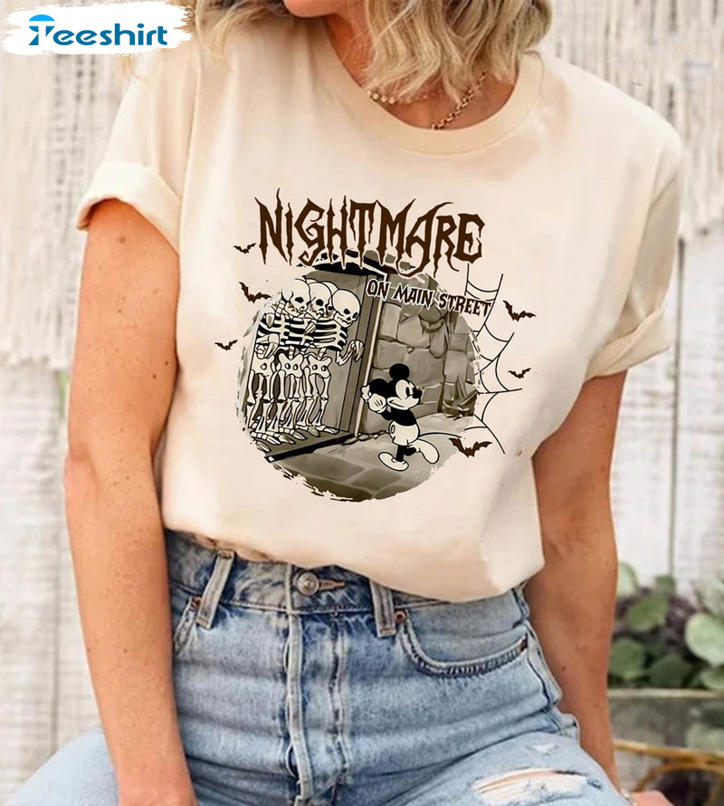 Nightmare On Main Street Skeleton Shirt, Funny Mickey Mouse Halloween Tee Tops Unisex T-shirt