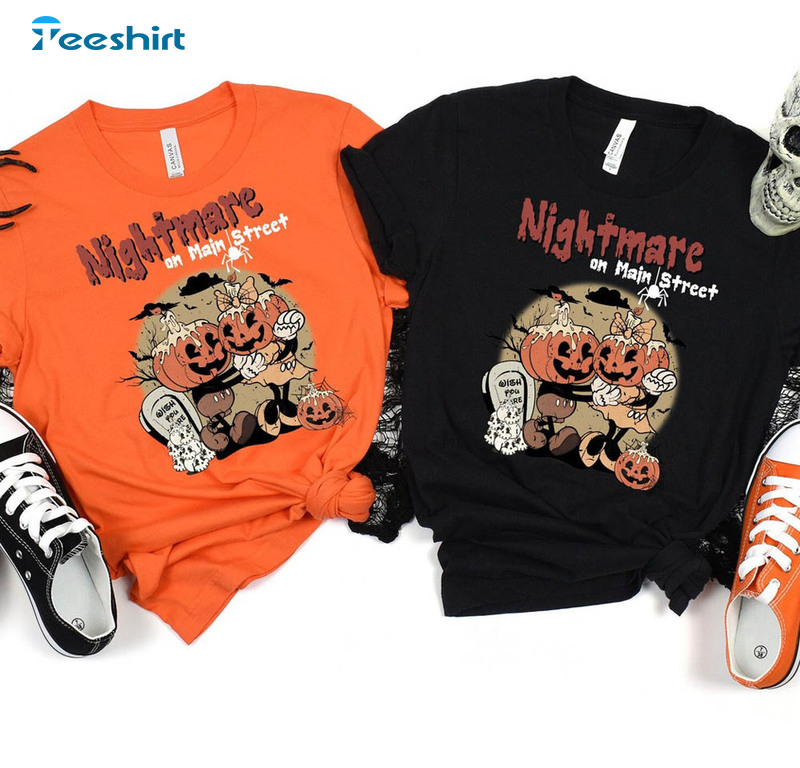 Vintage Disney Halloween Pumpkin Shirt, Nightmare On Main Street Short Sleeve Crewneck