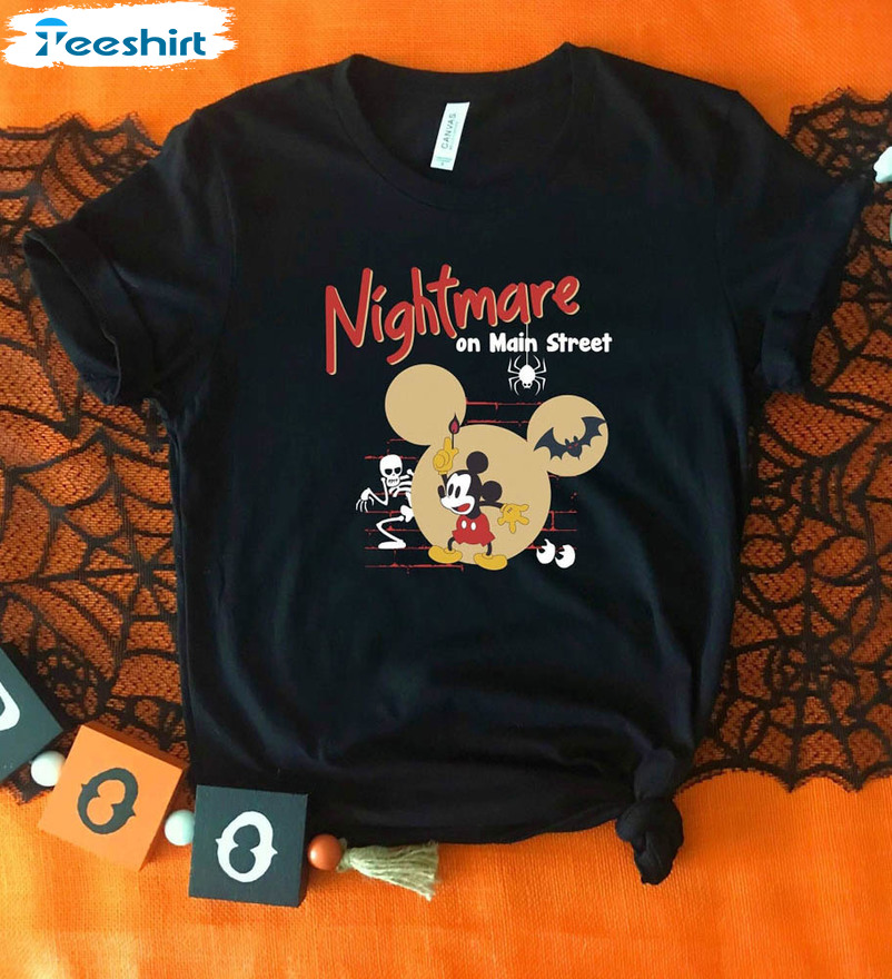 Nightmare On Main Street Shirt, Vintage Halloween Mickey Long Sleeve Unisex Hoodie