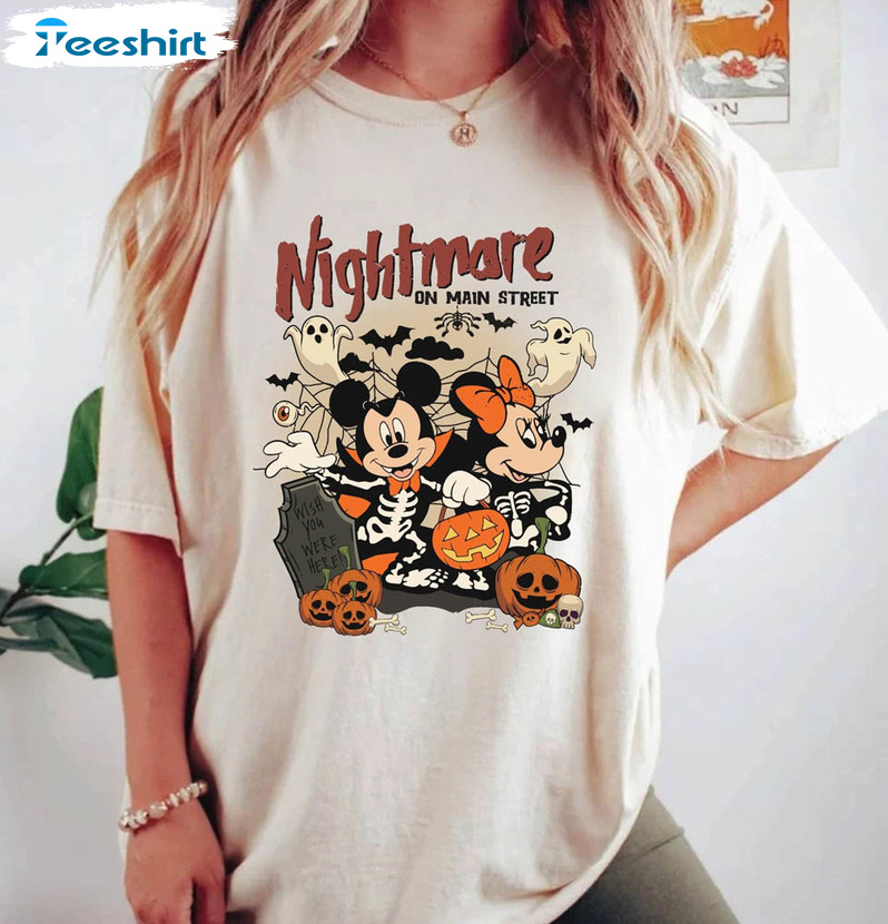 Nightmare On Main Street Mickey Minnie Shirt, Disney Halloween Long Sleeve Short Sleeve