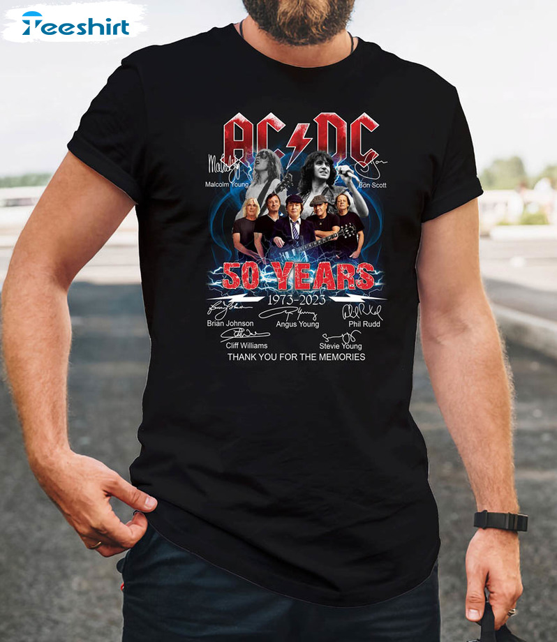 Acdc Band 50th Anniversary Shirt, Rock And Roll Crewneck Short Sleeve