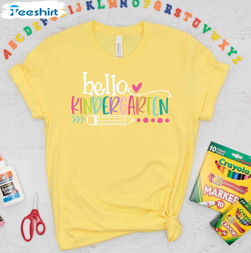 Hello Kindergarten Funny Shirt, First Day Of School Unisex Hoodie Short Sleeve