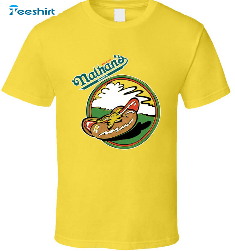 Nathan's Famous Hot Dog Funny Crewneck Tee Tops