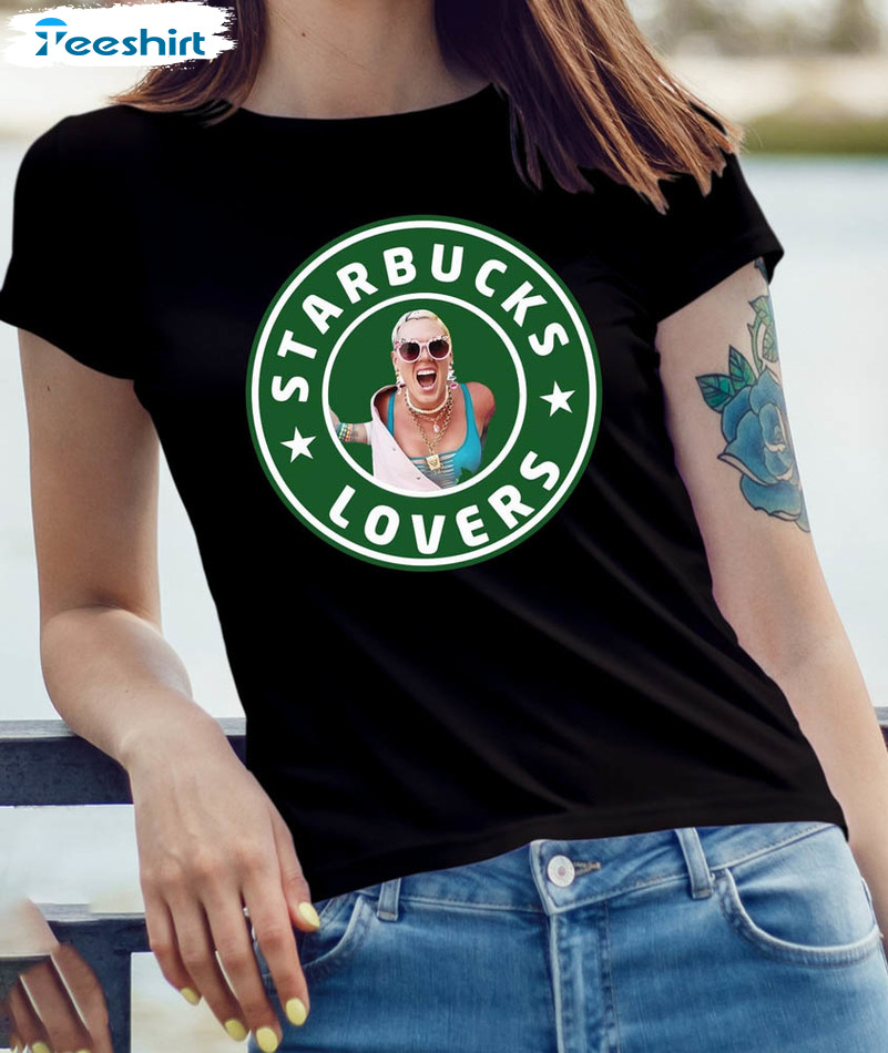 Pink Starbucks Lovers With Faux Signature Shirt, Pink Carnival 2023 Tour Tee Tops Short Sleeve