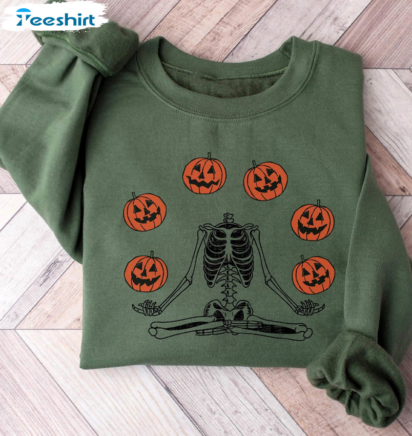 Pumpkin Halloween Shirt, Skeleton Halloween Short Sleeve Long Sleeve