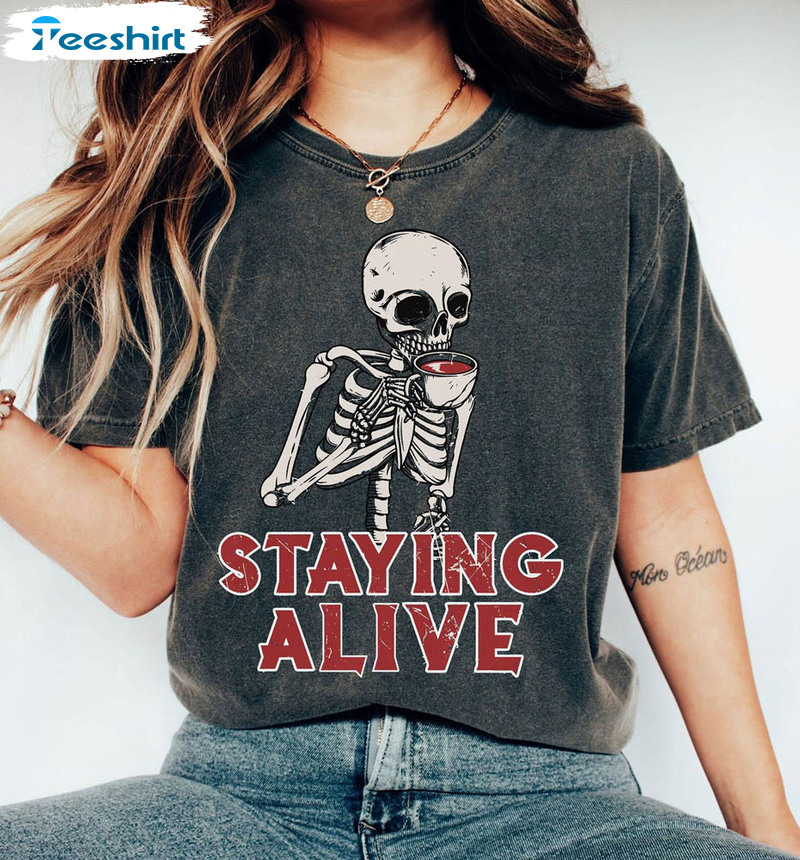 Staying Alive Sweatshirt, Vintage Spooky Season Unisex Hoodie Crewneck