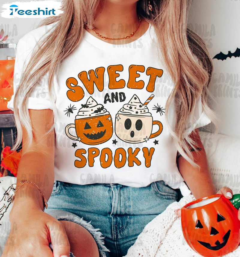 Sweet And Spooly Shirt, Halloween Pumpkin Spice Sweatshirt Short Sleeve