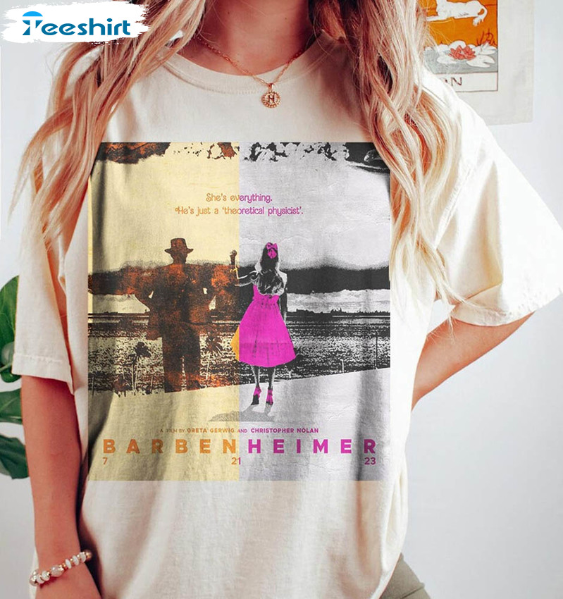 Barbenheimer Barbie Movie Oppenheimer Shirt, Trendy Movie Crewneck Unisex T-shirt