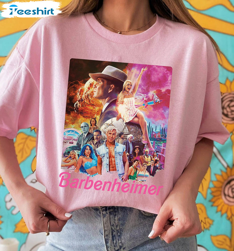 Retro Barbenheimer Shirt, Barb With Oppenheimer Funny Long Sleeve Unisex T-shirt