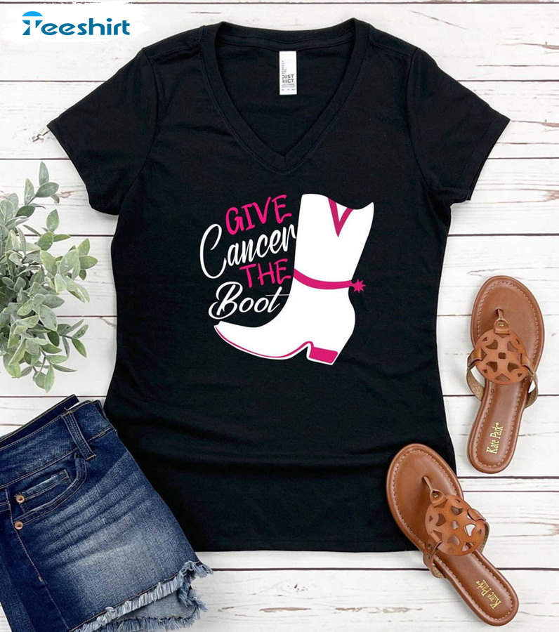 Give Cancer The Boot Shirt, Cancer Warrior Unisex Hoodie Long Sleeve