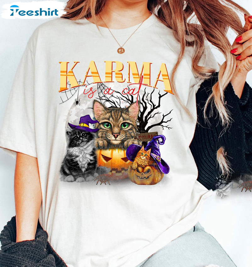 Karma Is Cat Eras Shirt, Halloween Funny Unisex T-shirt Long Sleeve