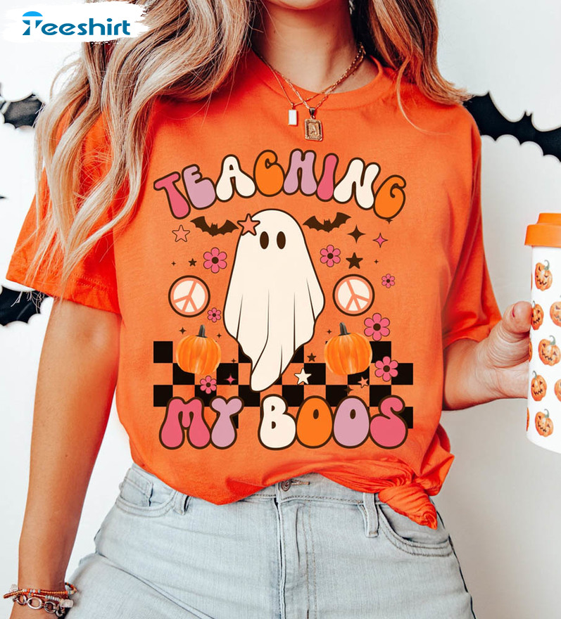 Trendy Teacher Halloween Shirt, Retro Spooky Teacher Sweater Unisex Hoodie