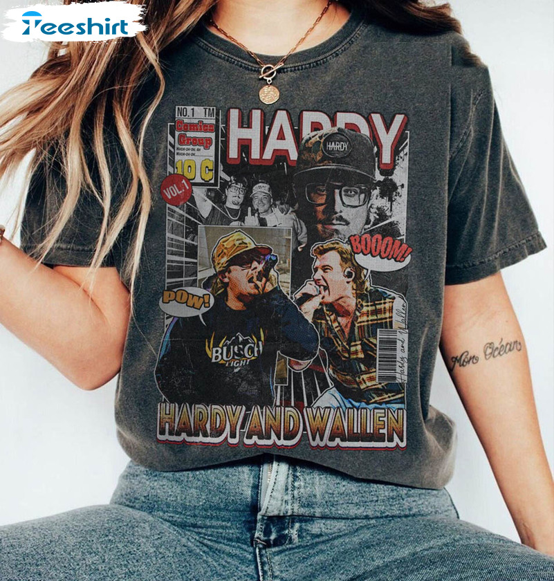 Hardy And Wallen Comic Shirt, Vintage Hardy Tour 2023 Crewneck Short Sleeve