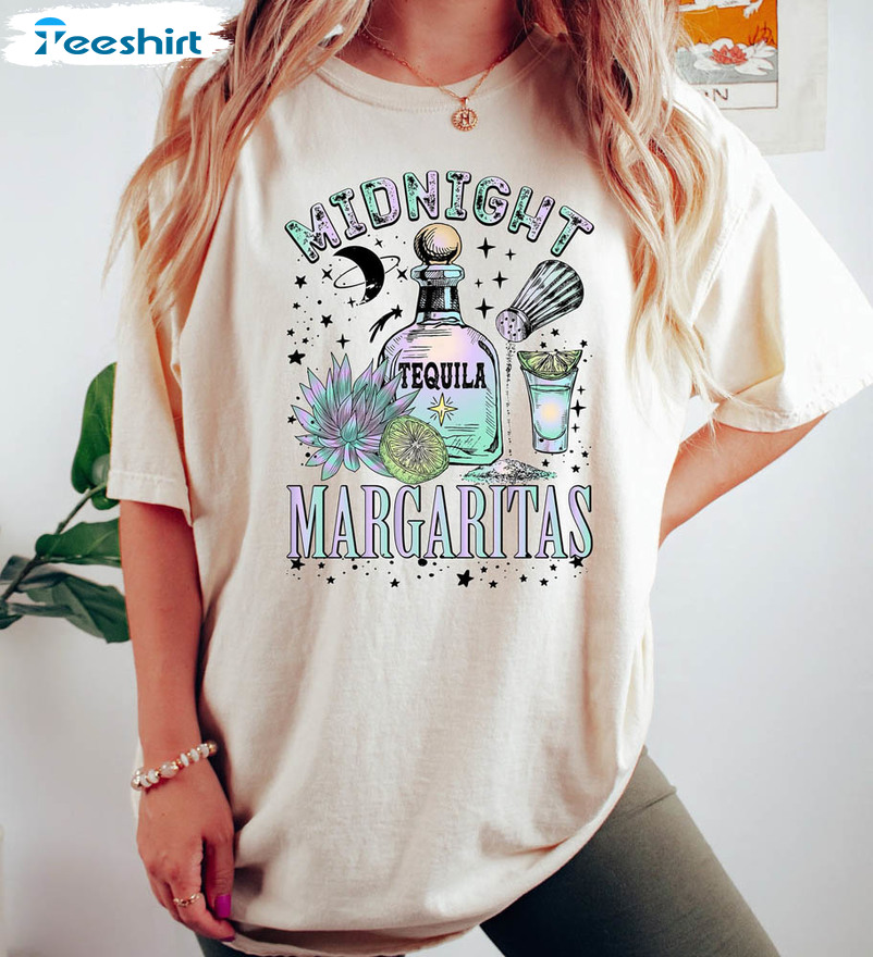 Midnight Margaritas Tequila Shirt, Witchy Margarita Spooky Sweater Short Sleeve