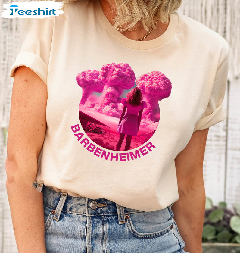 Retro Barbenheimer Shirt, Funny Pink Barbenheimer Meme Long Sleeve Unisex Hoodie