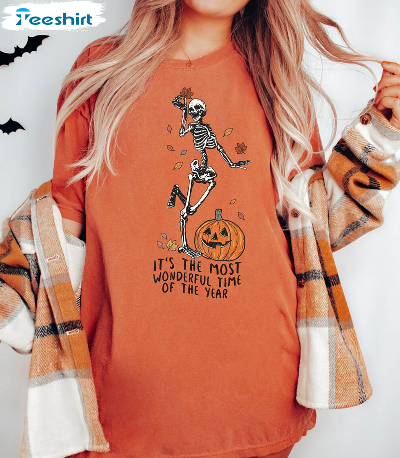 Halloween It’s The Most Wonderful Time Of The Year Shirt, Funny Skeleton Dancing Long Sleeve Sweatshirt