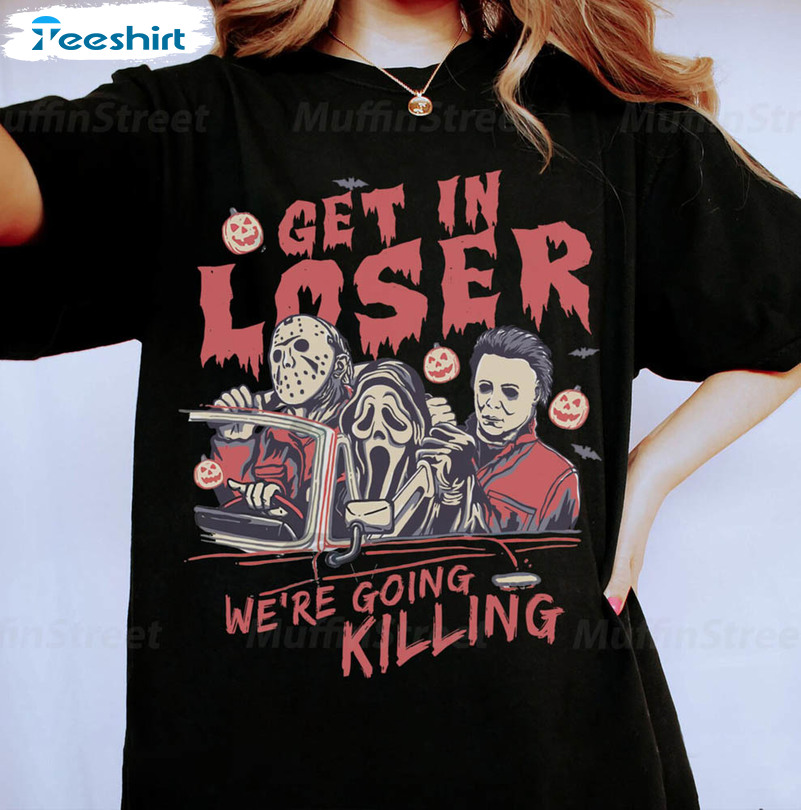 Get In Loser Halloween Funny Shirt, Retro Horror Unisex Hoodie Long Sleeve