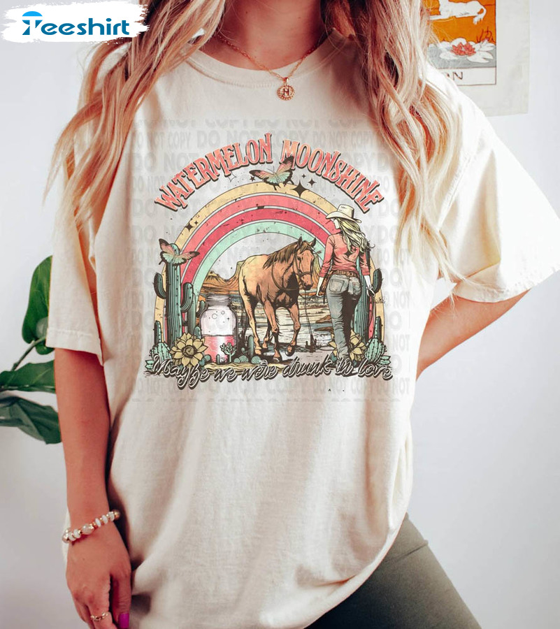 Watermelon Moonshine Country Music Shirt, Country Western Short Sleeve Sweatshirt