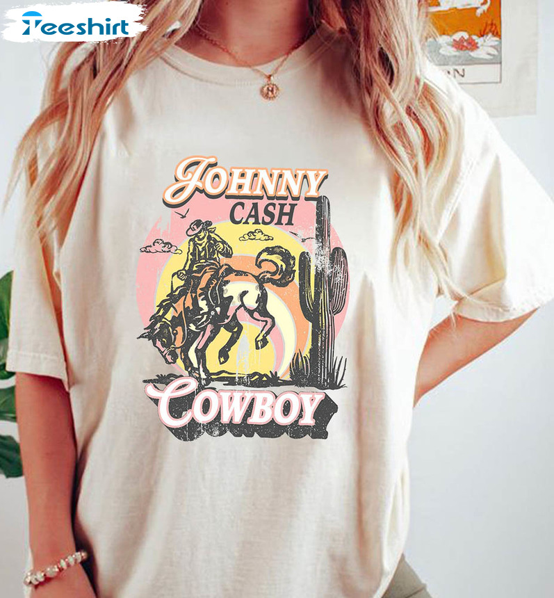 Johnny Cash Cowboy Shirt, Western Country Music Tee Tops Crewneck