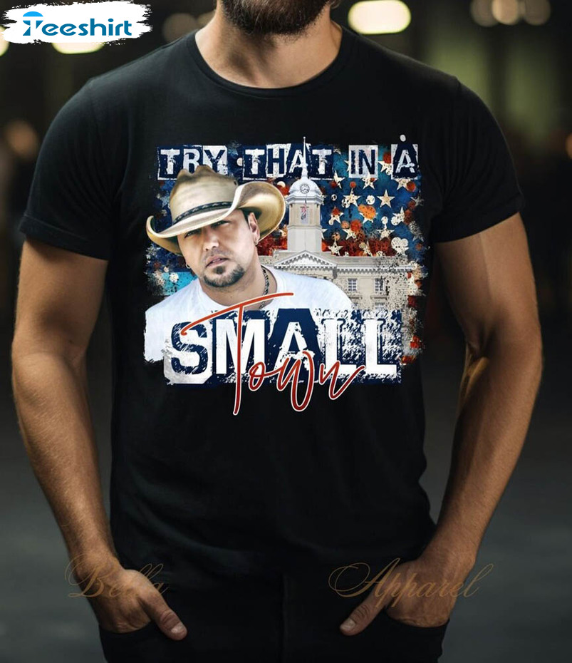 Jason Aldean Small Town Retro Shirt, Jason Aldean Band Patriotic Short Sleeve Hoodie