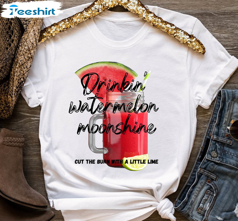 Drinkin Watermelon Moonshine Cute Tee Tops Crewneck