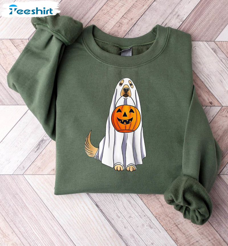 Halloween Dog Golden Retriever Shirt, Cute Ghost Dog Tee Tops Unisex Hoodie