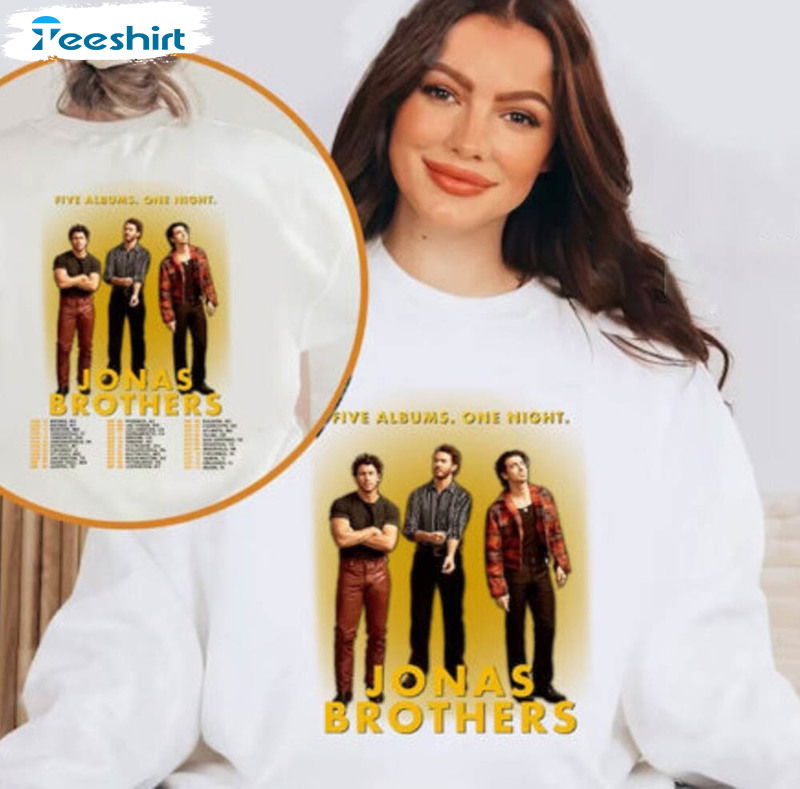 Jonas Brothers Five Albums One Night Shirt, The Tour 2023 Crewneck Unisex T-shirt