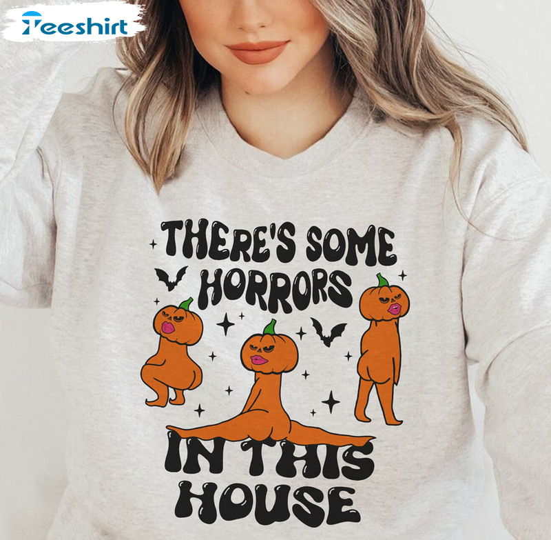 There's Some Horrors In This House Shirt, Retro Halloween Pumpkin Short Sleeve Tee Tops