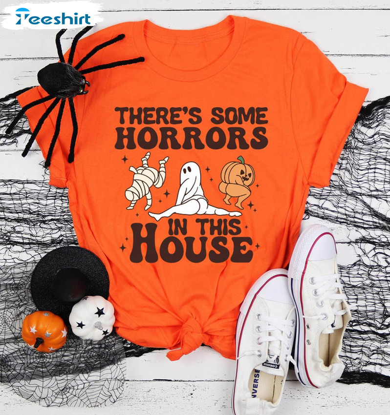 There's Some Horrors In This House Cute Shirt, Halloween Pumpkin Tee Tops Short Sleeve