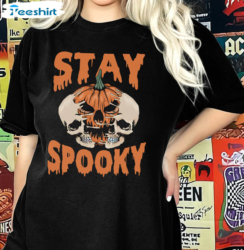 Retro Stay Spooky Shirt, Halloween Skeleton Short Sleeve Long Sleeve