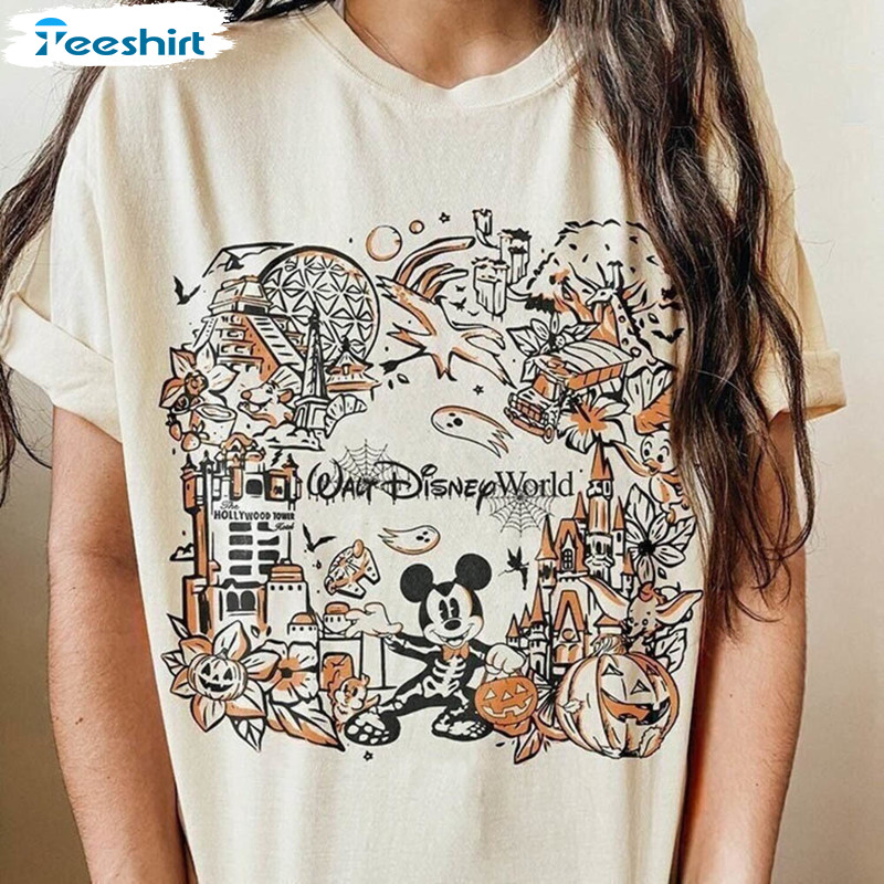 Disneyworld Halloween Shirt, Mickey And Minnie Skeleton Tee Tops Short Sleeve