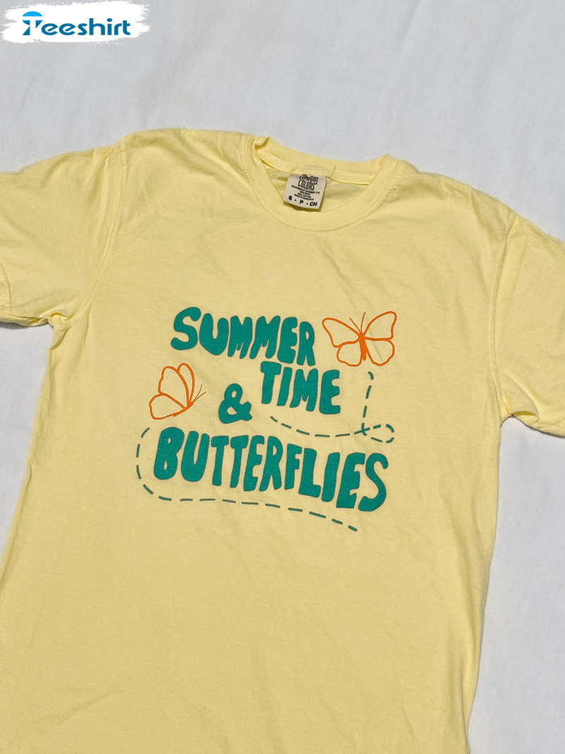 Summertime And Butterflies Shirt, Vintage Sweatshirt Short Sleeve