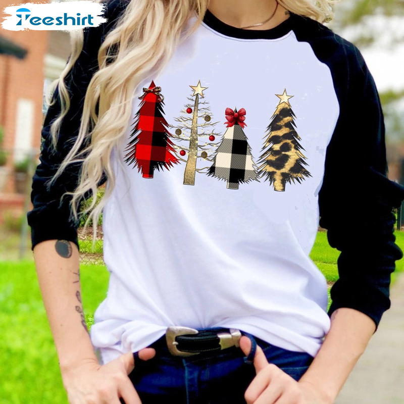 Christmas Trees Buffalo Plaid T-shirt, Novelty Graphic Unisex Hoodie For Christmas, Pine Trees Trending Shirt For All People