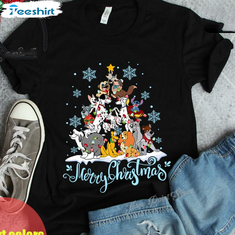Cute Dog Christmas Tree Tee Tops For Kids, Disney Christmas Sweatshirt, Merry Christmas Unisex T-shirt