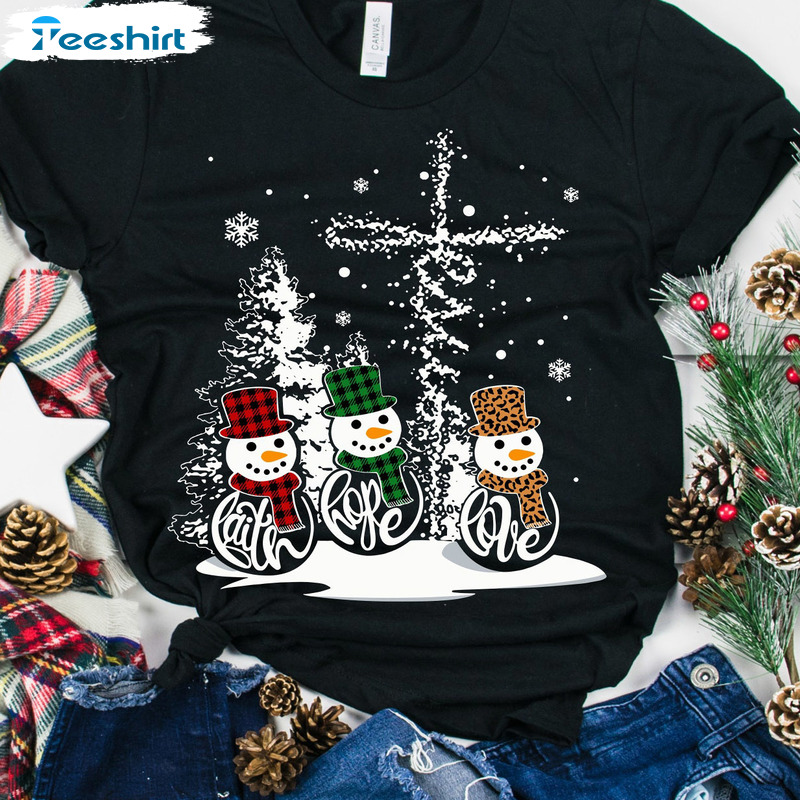 Hope Love Jesus Leopard Snowman Sweatshirt, Christmas Trees And Snowflake Classic Tee Tops
