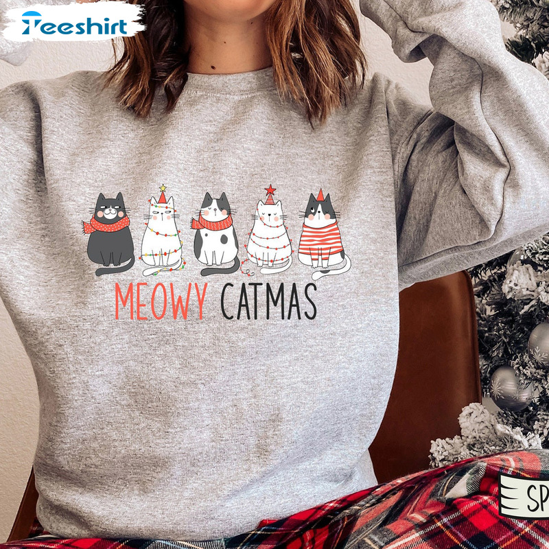 Catmas Christmas Sweatshirt, Funny Cats Unisex Hoodie For Boys, Girls, Christmas Kitty Cat Crewneck