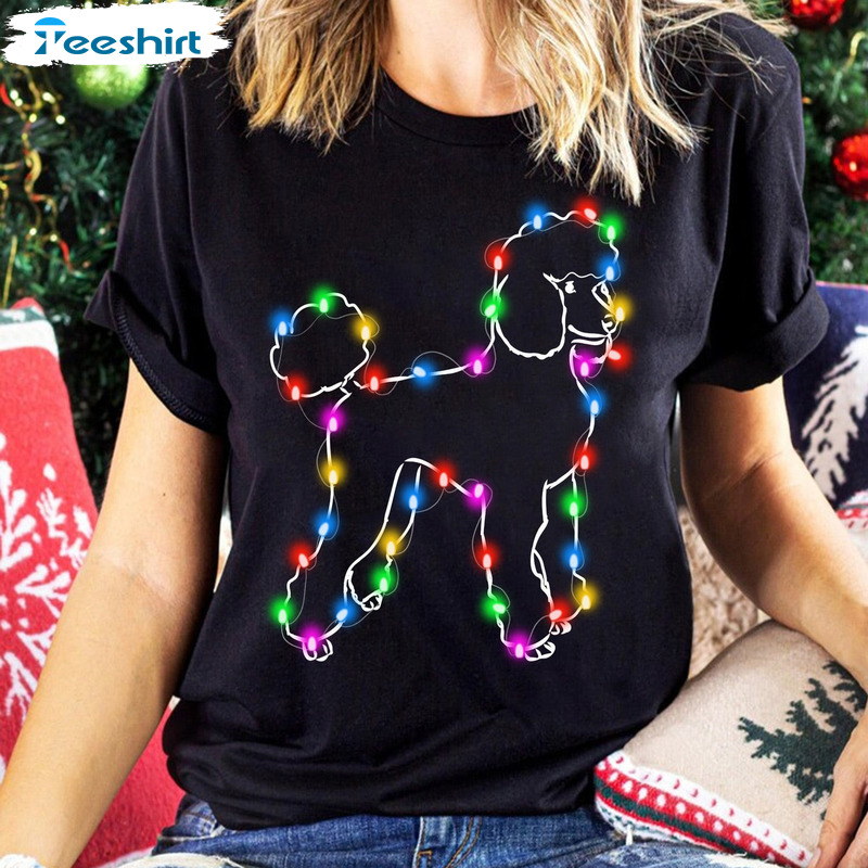 Christmas Light Dog Sweatshirt, Christmas Poodle Trending Shirt For All People, Poodle Lover Xmas Short Sleeve