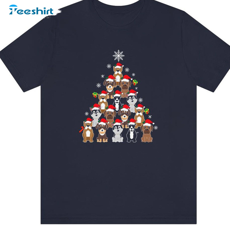 Christmas Tree Dog Crewneck, Funny Christmas Dog Trending Shirt For All People, Snowman Pattern Unisex Hoodie