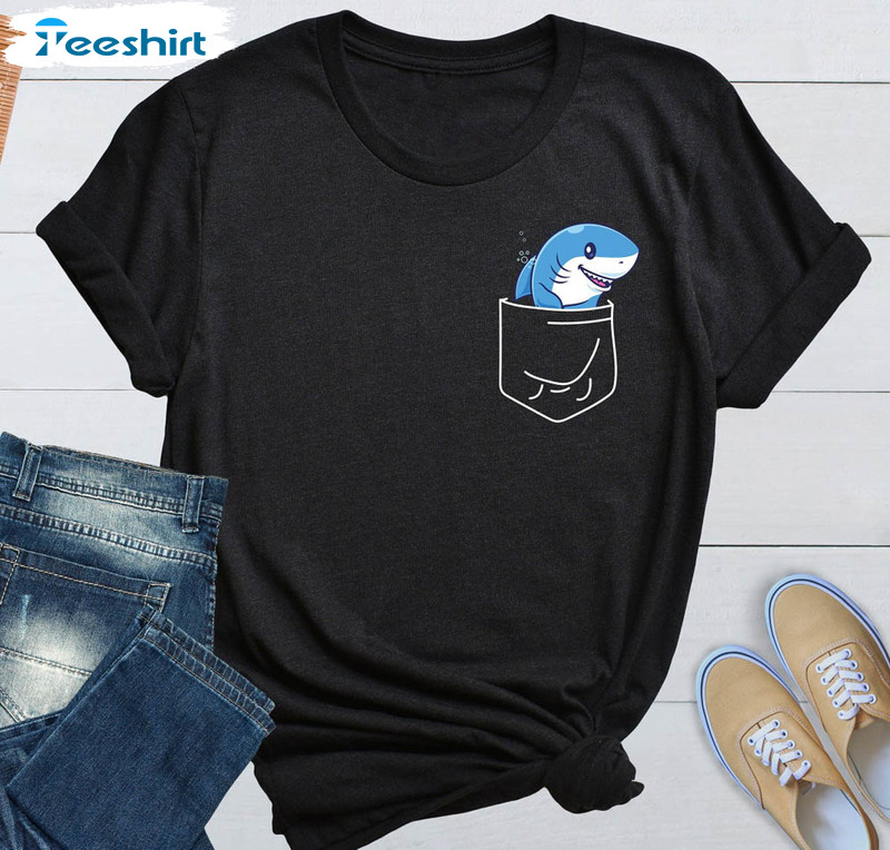 Funny Shark Pocket Shirt, Little Shark Short Sleeve Sweater