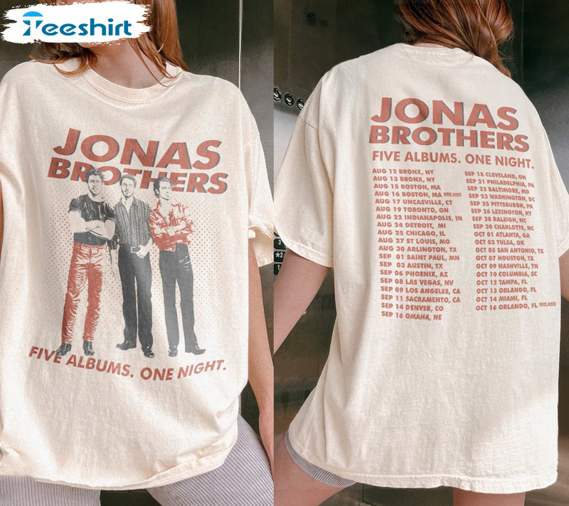 Jonas Brothers Five Albums One Night Tour Shirt, Jonas Brothers 2023 Tour Unisex Hoodie Long Sleeve