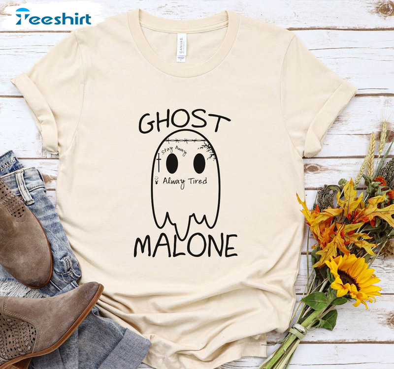 Neutral Spooky Season Shirt, Cute Ghost Malone Long Sleeve Sweater For Men