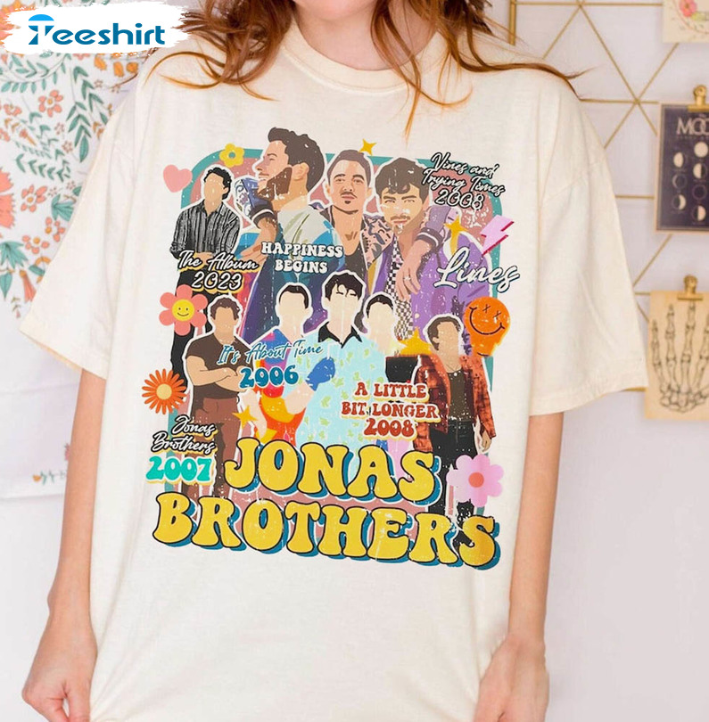 Retro Jonas Brothers Shirt, Five Albums One Night Tour Long Sleeve Hoodie