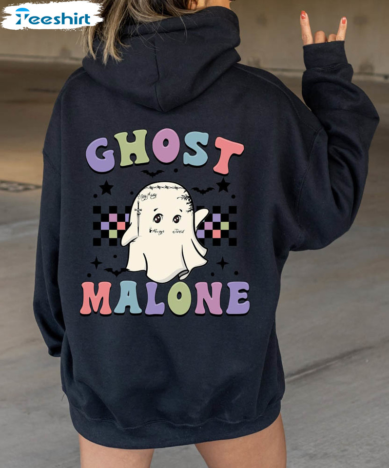 Creative Ghost Malone Shirt, Funny Spooky Season Crewneck Short Sleeve