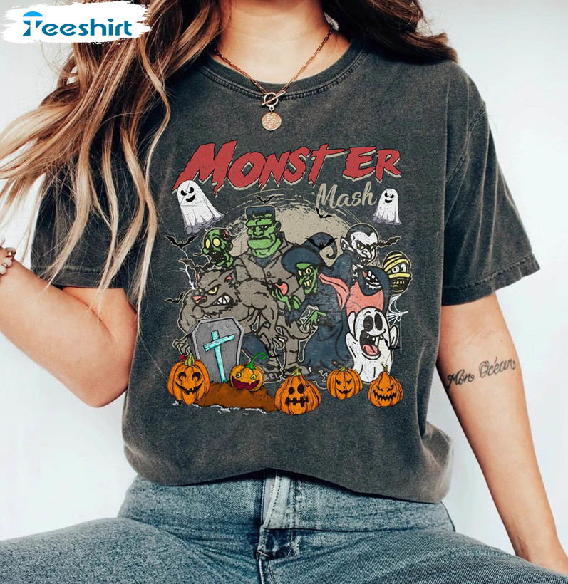 Monster Mash Comfort Colors Shirt, Vintage Ghost Halloween Sweatshirt Unisex Hoodie