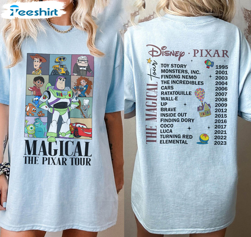 Vintage Disney Pixar Magical Tour Shirt, Comfort Disney Pixar Characters Concert Unisex T-shirt Short Sleeve