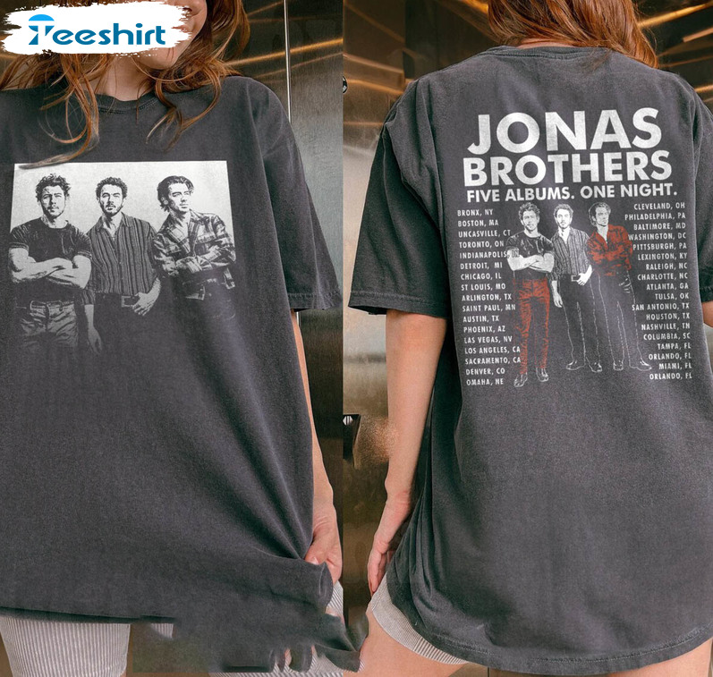 Comfort ColorsJonas Brothers Shirt, Five Albums One Night Tour Crewneck, Long Sleeve